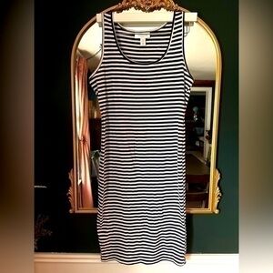 Motherhood Maternity, navy blue and white striped midi dress, Size M